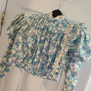 Floral Ruffle Blouse - Blue and Purple